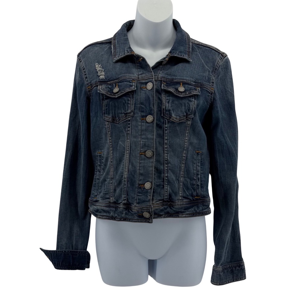 Aeropostale Denim Jacket Women Medium Blue Distressed Jean Trucker Jacket
